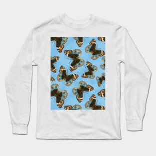 Blue Pansy Butterfly pattern on blue Long Sleeve T-Shirt